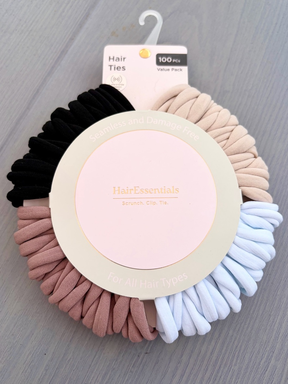 Hair Essentials Rubber Bands - Black, Cream, Blush, Light Blue - 100 Count 💕